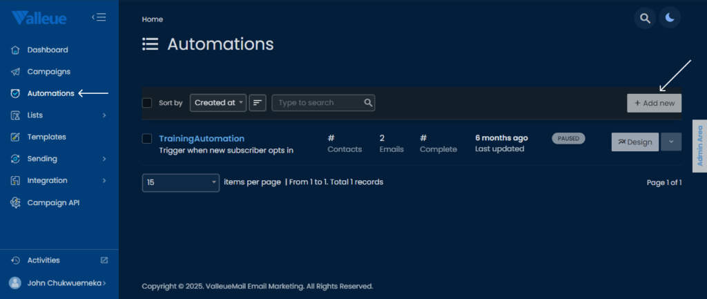 Setting up automation in ValleueMAil